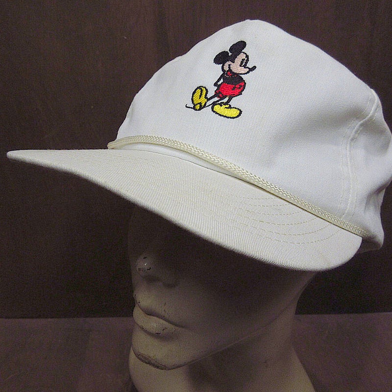 ビンテージ80's○ミッキーマウス刺繍5パネルキャップ白○221026j3-m-cp