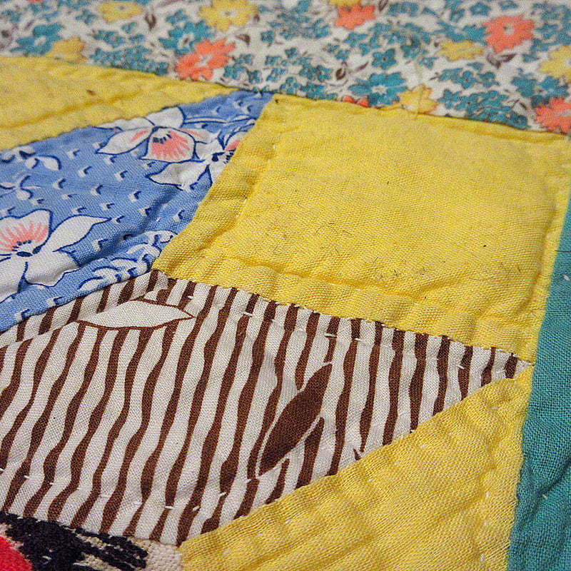 ビンテージ40's○パッチワークキルトファブリック約210cm×約176cm