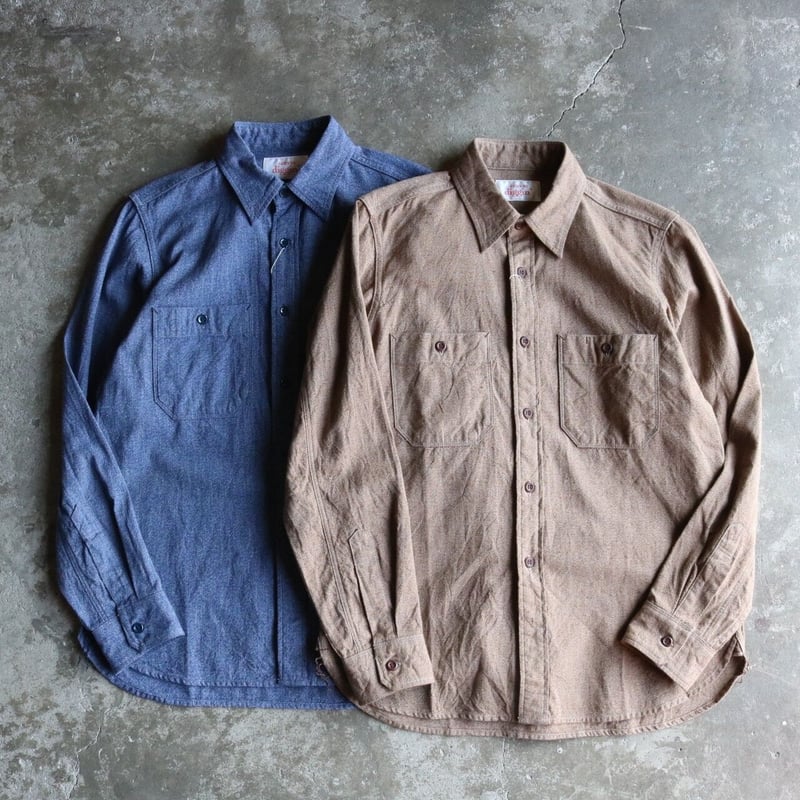 seuvas diggin' / セルヴィッジ撚り杢シャンブレーワークシャツ