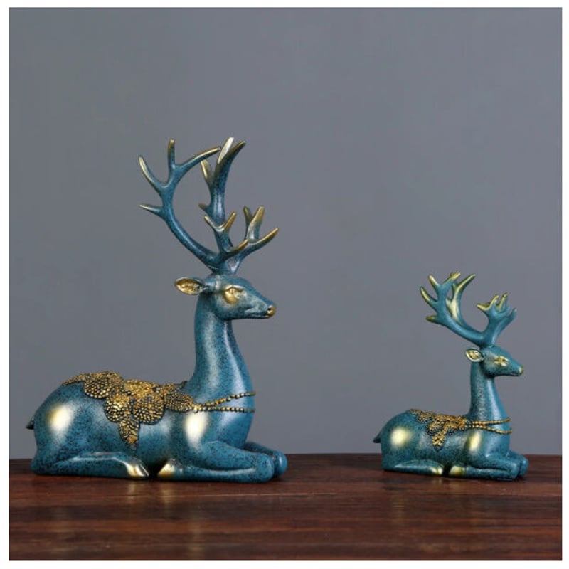 オブジェ】 鹿2対セット ブルー トナカイ 北欧 樹脂彫像 部屋装飾品