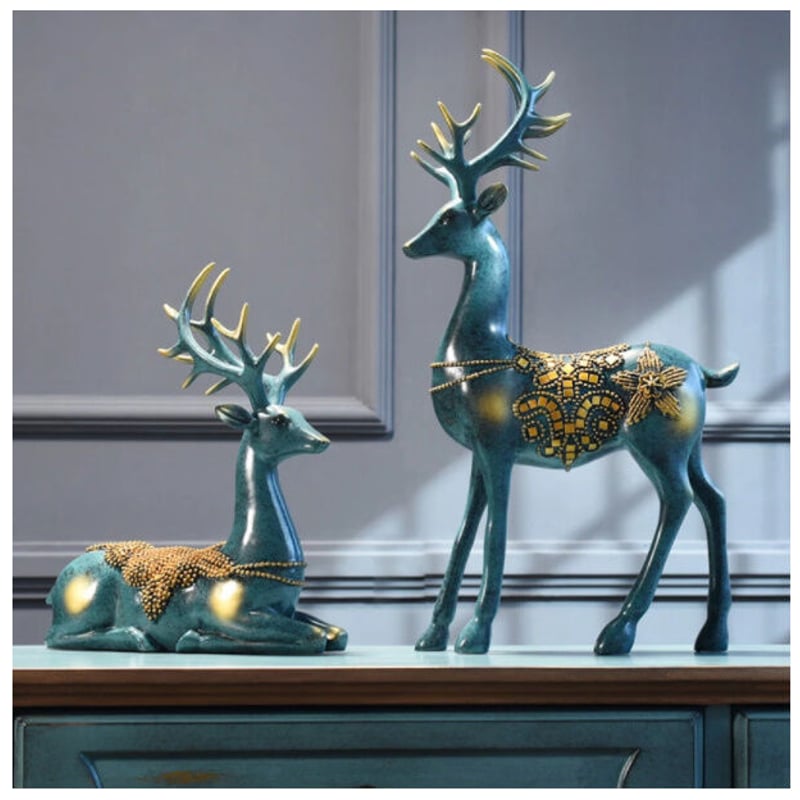オブジェ】 鹿2対セット ブルー トナカイ 北欧 樹脂彫像 部屋装飾品