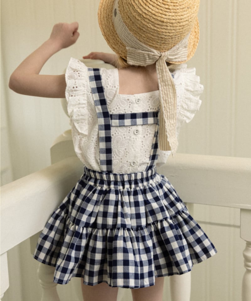 Wonny Ribbon /Summer gingham skirt (navy) | lisoro