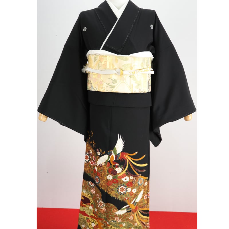 K7】伝説の鳥鳳凰が描かれた黒留袖 楽園 礼装 帯セット 正絹 | kimonoSTORE