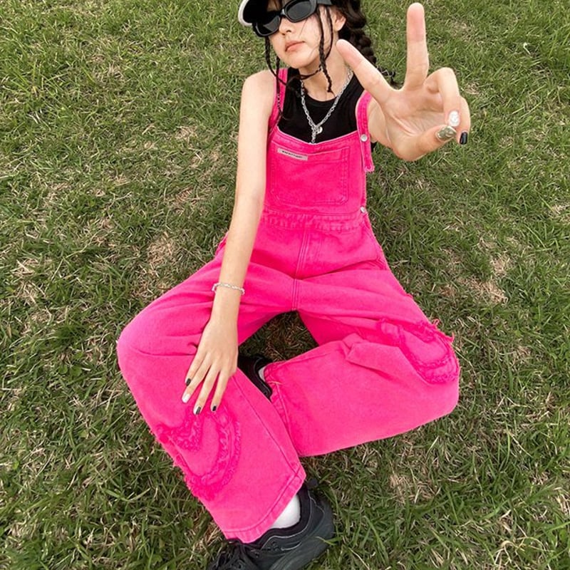 ピンクデニムオーバーオール レディース 春 夏 オーバーオール
