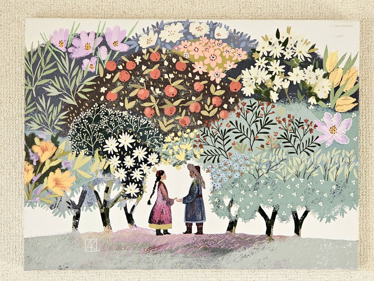 アートパネル「愛の庭で」【カザフスタン Aigerim Karibayeva】AA-AP6-2