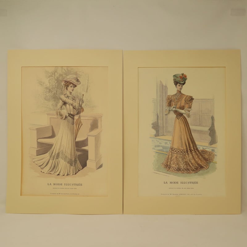 A012【版画複製版】フランスアンティーク 貴婦人 ファッション誌『La