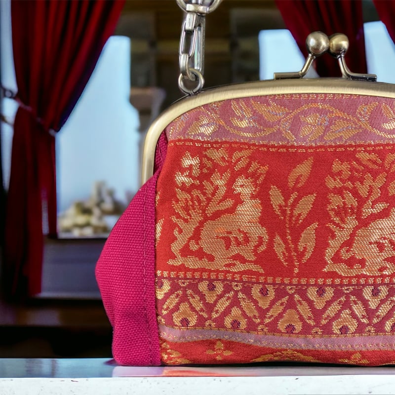 がま口バッグ＆ポーチ 西陣シルク帯＆帆布＆本革ショルダー | 帯アート