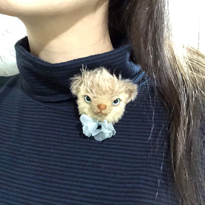 ベア顔ブローチ#ピンクレッドアイ(現品) | くまきちすとあ本店