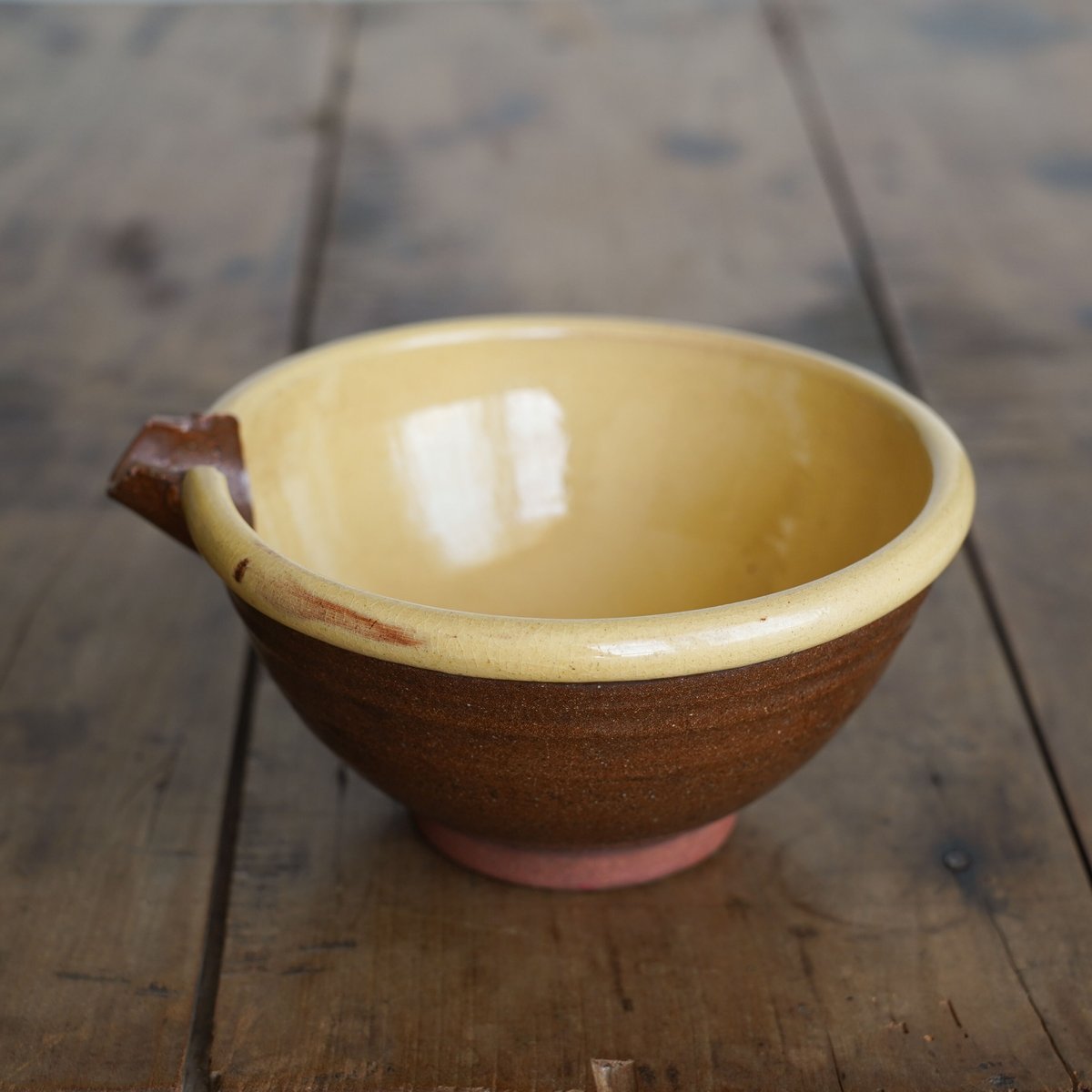 布志名焼 黄釉 ガレナ釉 片口 / 明治頃 | tsuchika