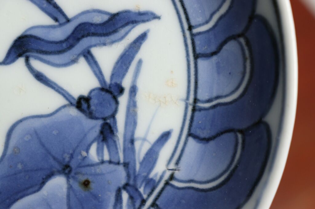 藍九谷もしくは藍鍋島の花鳥文隅入染付角皿5客桐箱入 藍九谷もしくは藍