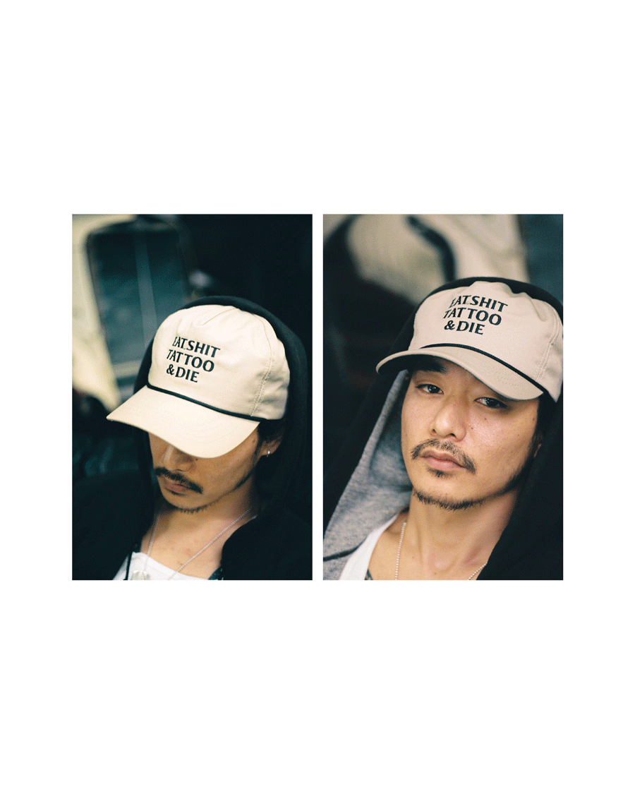 SNAPBACK CAP 【EAT, SHIT, TATTOO & DIE】// BEIGE