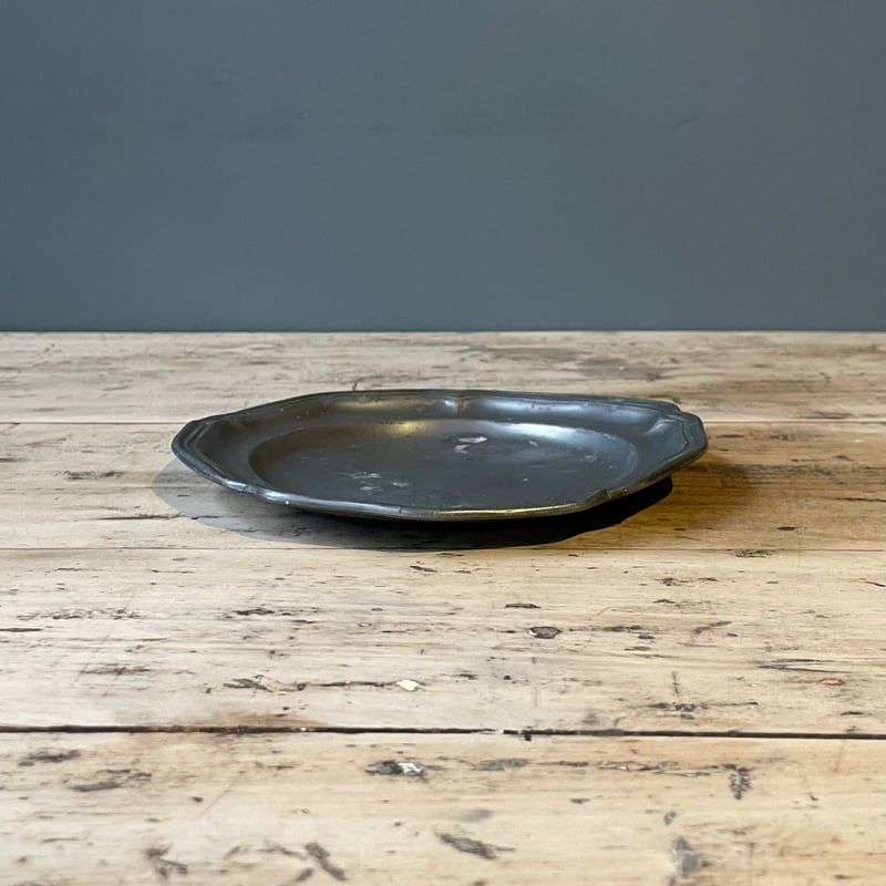 超大判】フランス購入 花リム平皿 ピューター 超大判】フランス購入 花