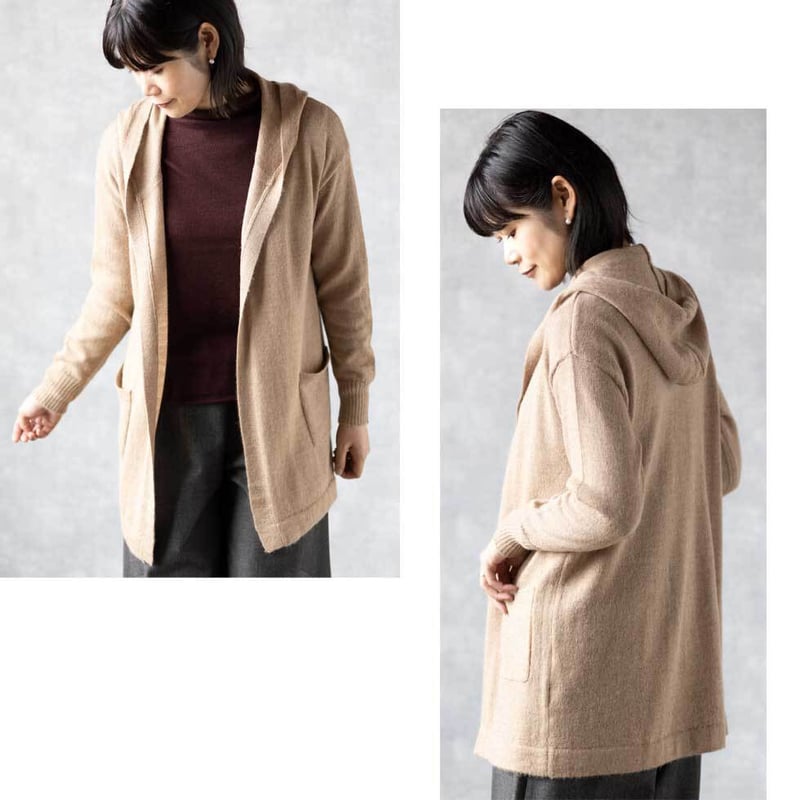 ベビーアルパカ100％フード付きロングトッパーカーディガン