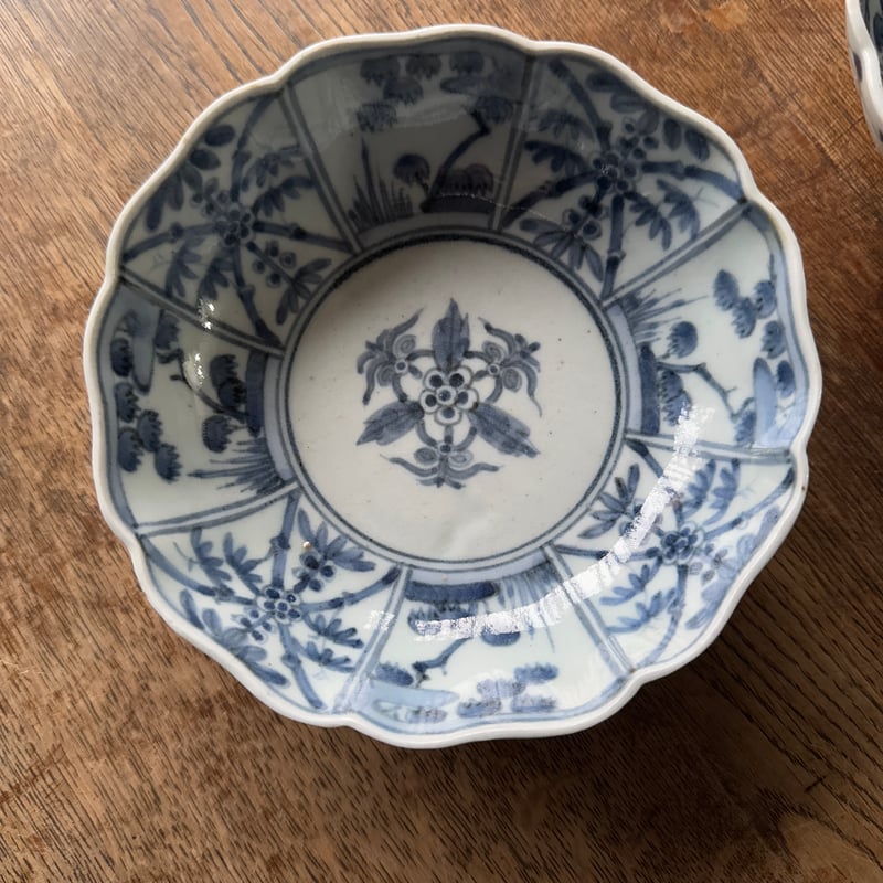 古伊万里 染付松竹梅文 輪花膾皿 渦福銘 2客セット | Kaikaroman