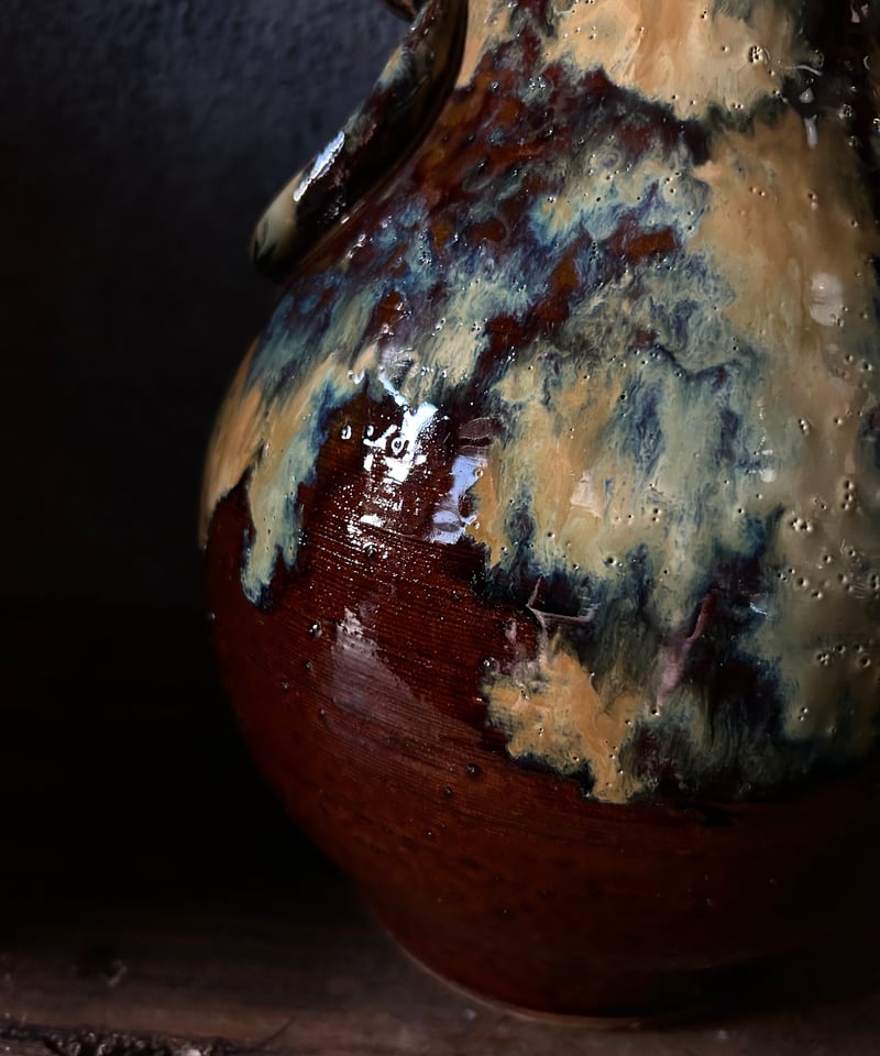 小鹿田焼の花器/流釉/双耳広口大壺/古美術 | 骨董・アンティークの