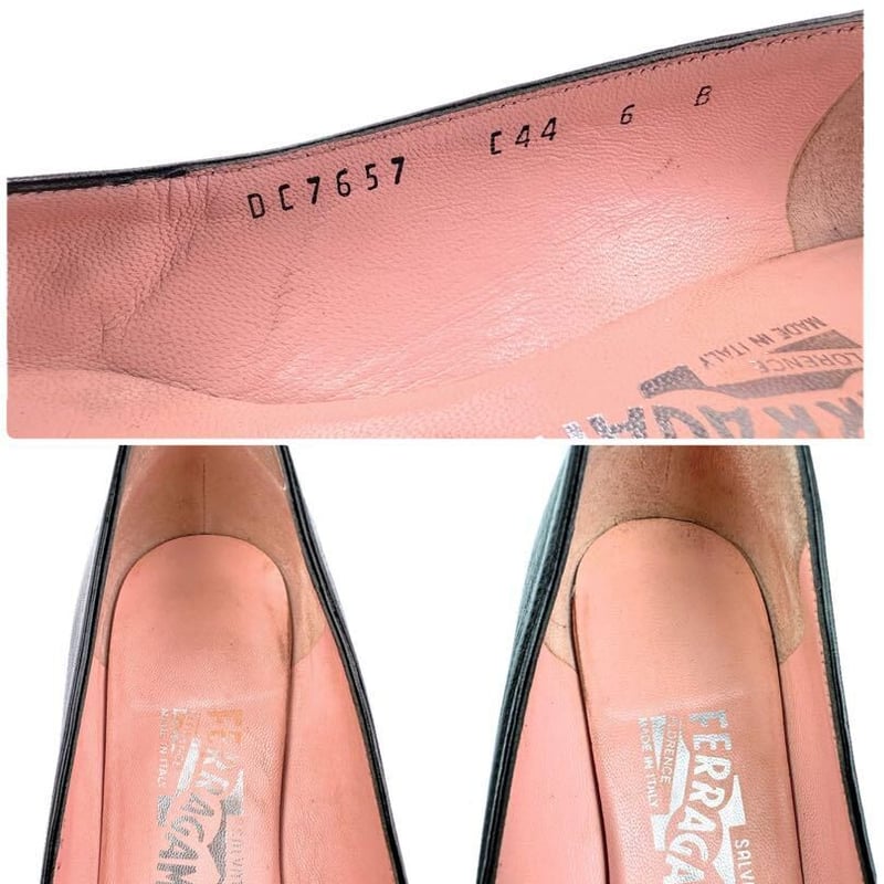 フェラガモ パンプス 6 B約23.5cm ヒール4.5cm ブラックレザー 黒