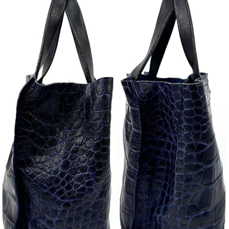 フルラ クロコ型押し ハンドバッグ ダークネイビー レザーバッグ 濃紺