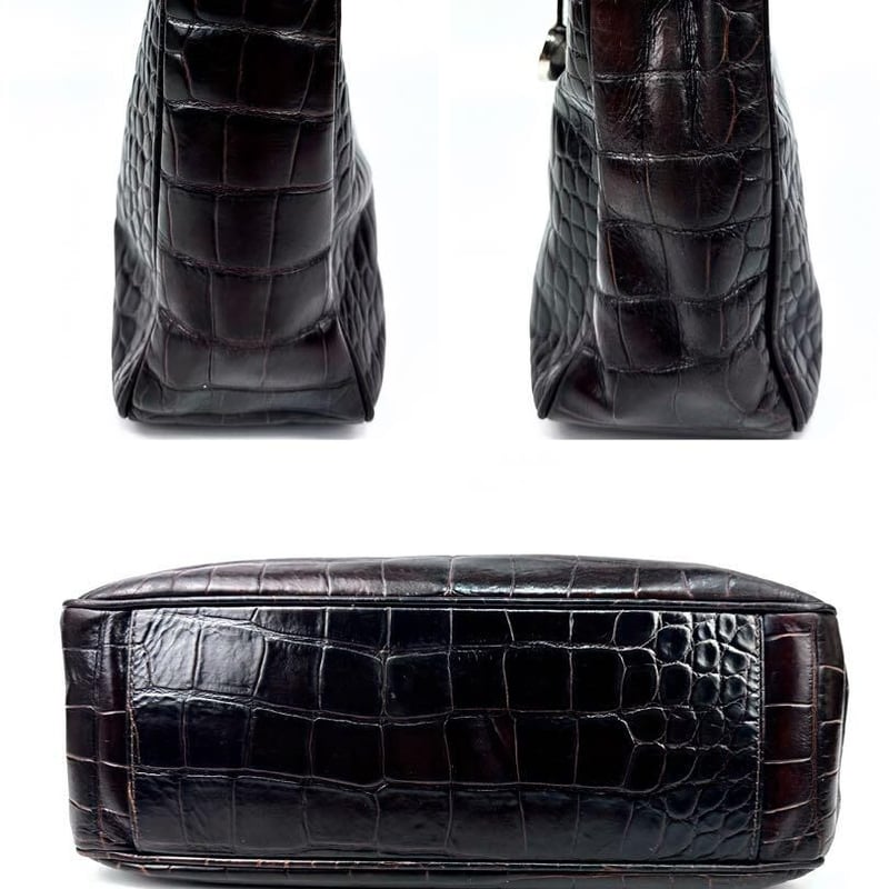 フルラ クロコ型押し ハンドバッグ ダークブラウン ビジネス