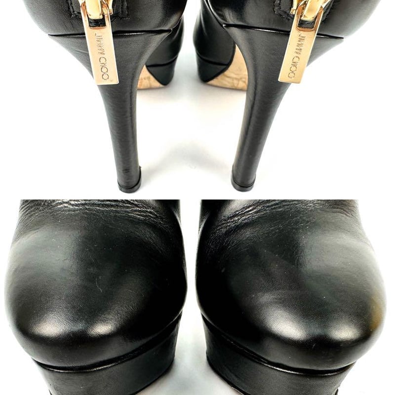 ジミーチュウ ジップアップショートブーツ 34 約21.5cm ブラックレザー