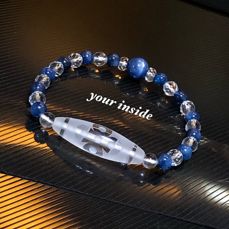 閃電五眼天珠型 水晶 カイヤナイト 天然石ブレスレット | 💎 天然石