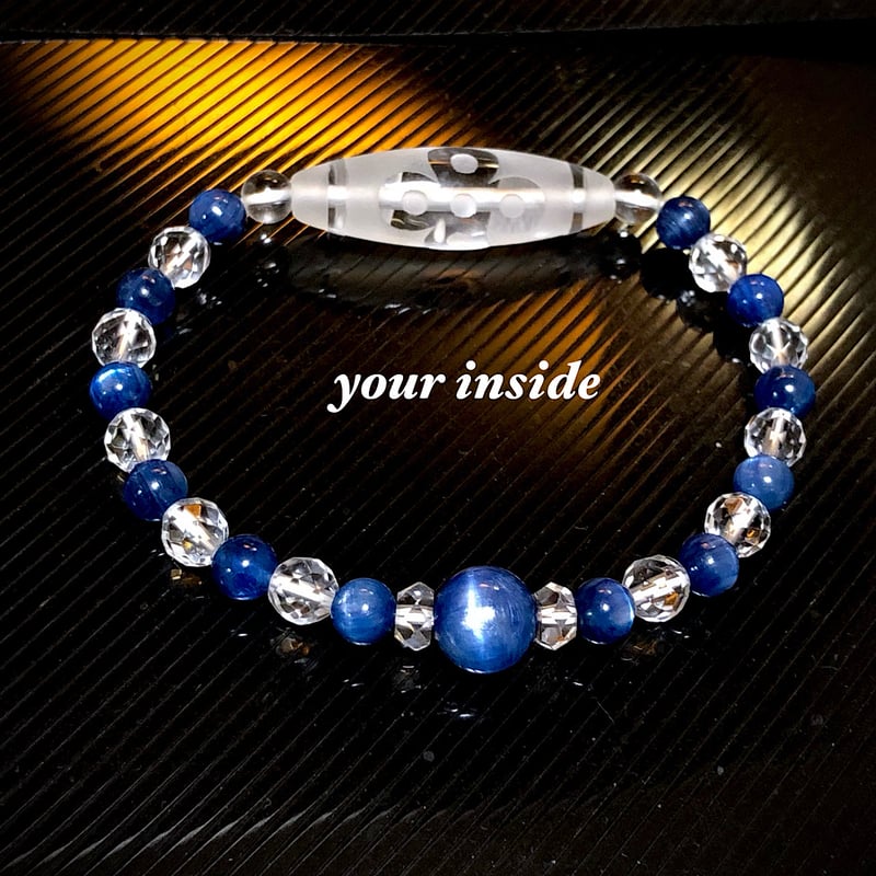 閃電五眼天珠型 水晶 カイヤナイト 天然石ブレスレット | 💎 天然石