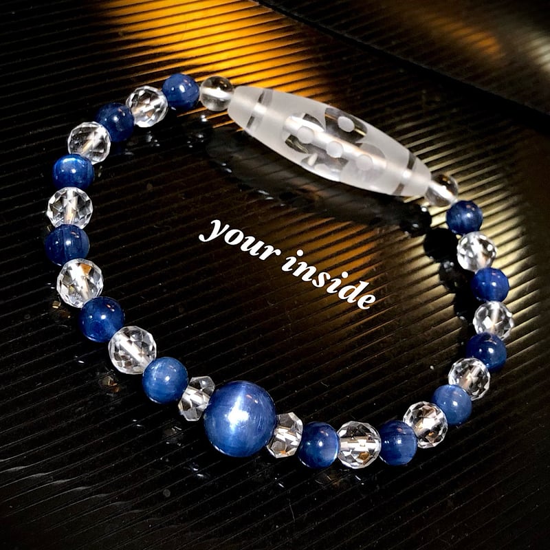 閃電五眼天珠型 水晶 カイヤナイト 天然石ブレスレット | 💎 天然石