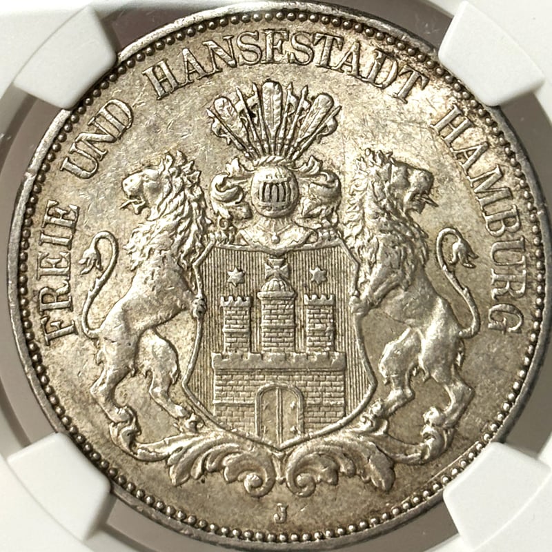 1913 美しい自由都市 ハンブルク】5マルク 銀貨 ドイツ NGC AU58 | Coin