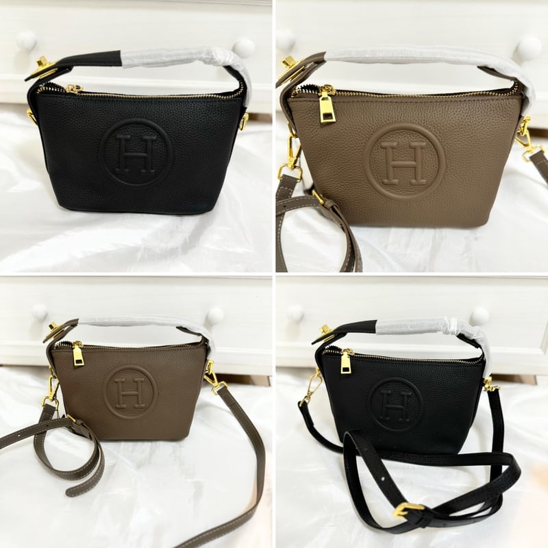 予約】本革 Hロゴ 2way レザー ミニバッグ ショルダーストラップ付き