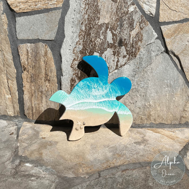 受注制作品】ウミガメ/ホヌ デザインパネル MDFパネル 海レジンアート