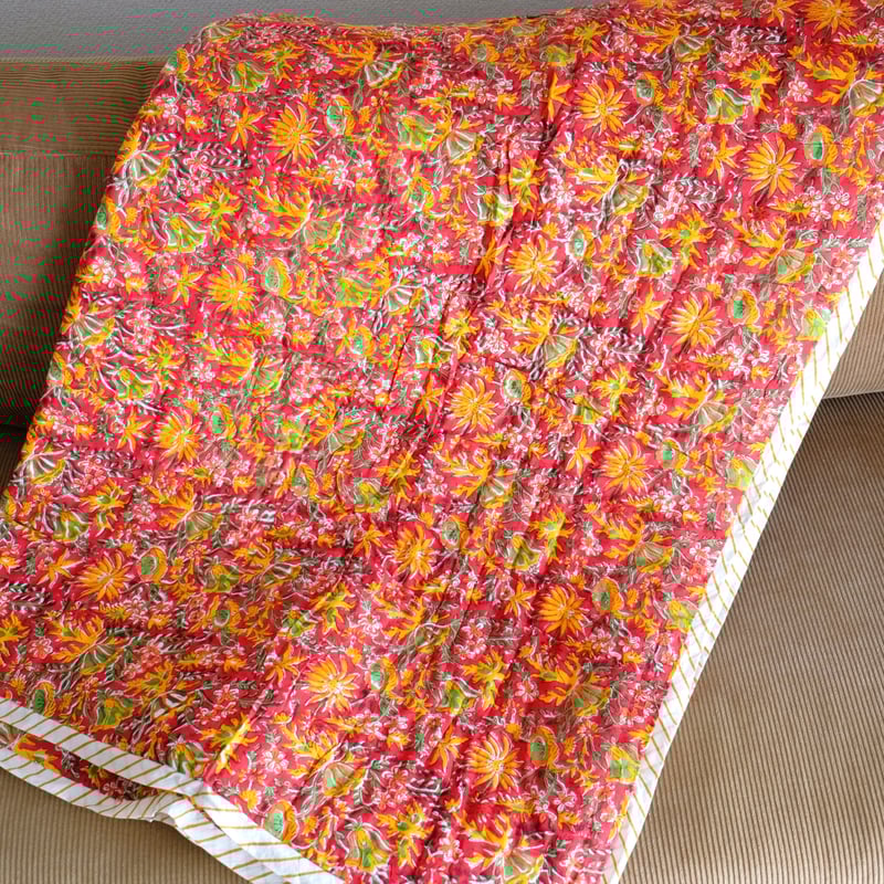 キルト ブランケット インド綿 ブロックプリント シングルサイズ