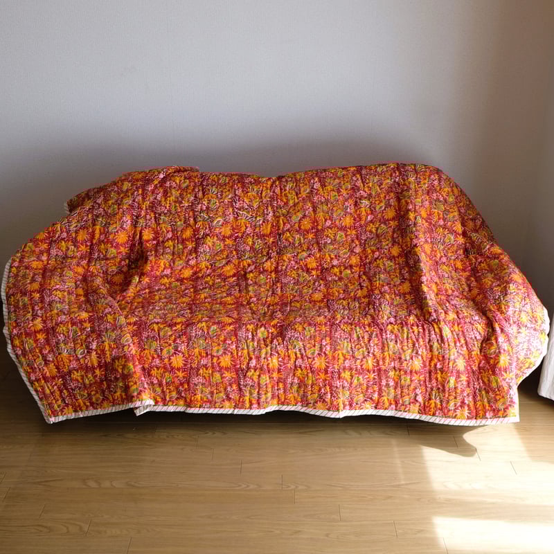 キルト ブランケット インド綿 ブロックプリント シングルサイズ