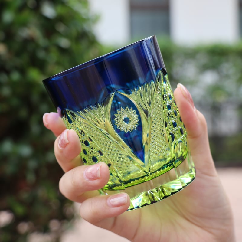 オールドファッション「綾切子」 若草/コバルトブルー | グラスアート