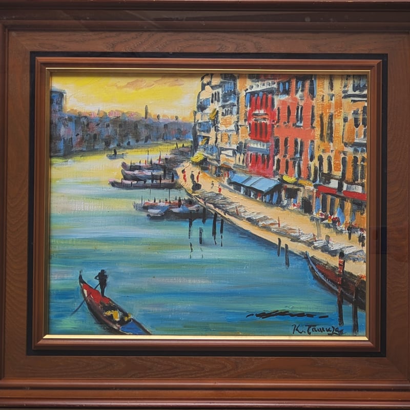 田村幸之介 油彩（油絵） 「ベネチア風景」 旧木製額装 サイン・裏書