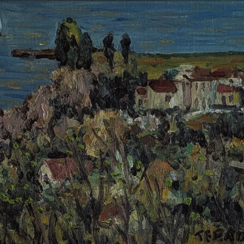 寺田竹雄 油彩画 「湖畔の春（ハンガリー）」 高級額装 裏書署名 | ASE