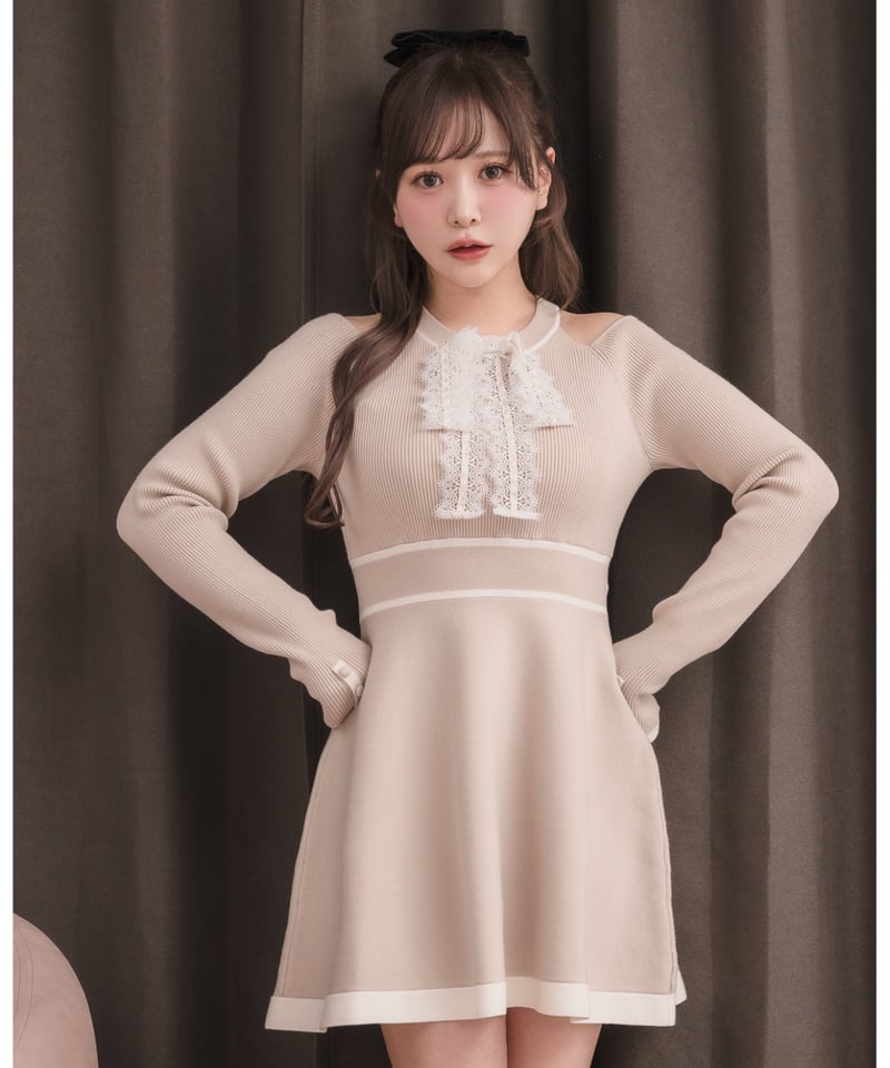 レースリボンミニニットワンピース【2月中旬頃お届け予定