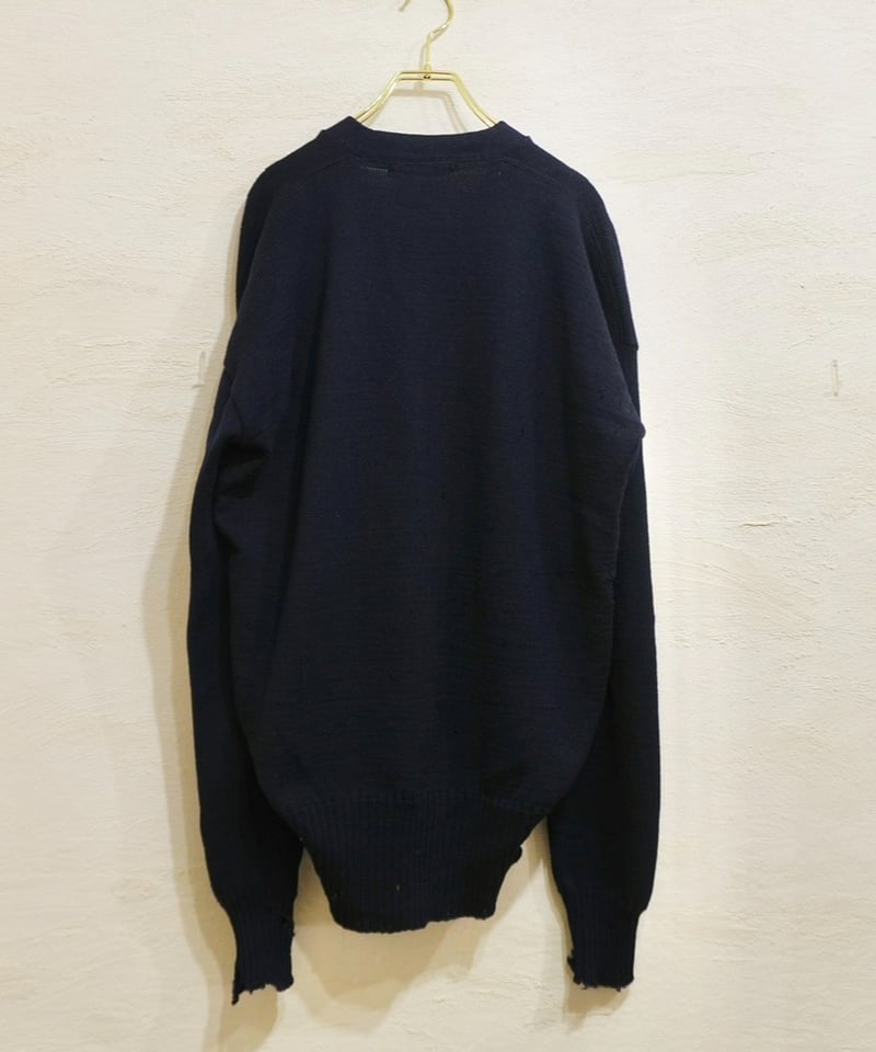 50-60s Vネック レタードセーター 紺×黄色 長リブ / size XL程度 | end