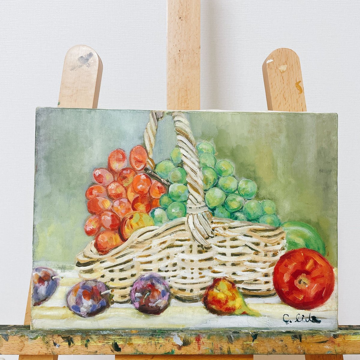 油絵 絵 絵画 インテリア 額付(白) uF6-061203 静物 果物 ぶどう 絵画