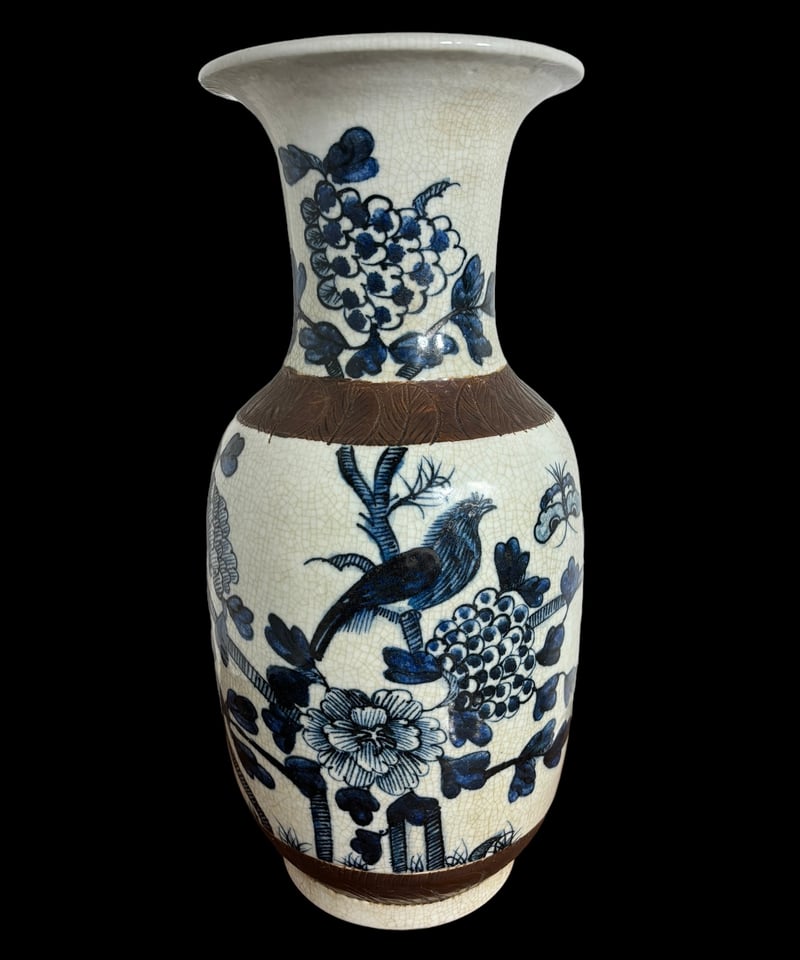 壺 [梅花鳥絵] 染付 成化年製 中国雑貨 フラワーベース 花瓶 花入れ 丸