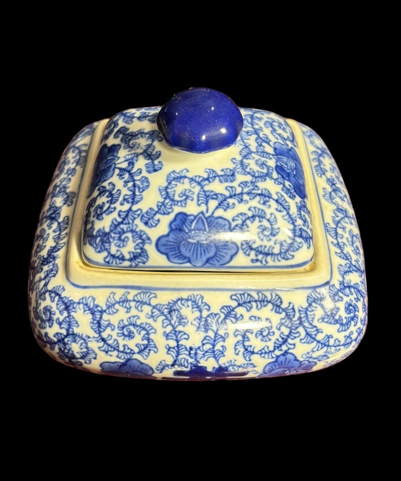 小壺 染付 蓋付き 小物入れ 中国雑貨 壺 インテリア 陶器 骨董品