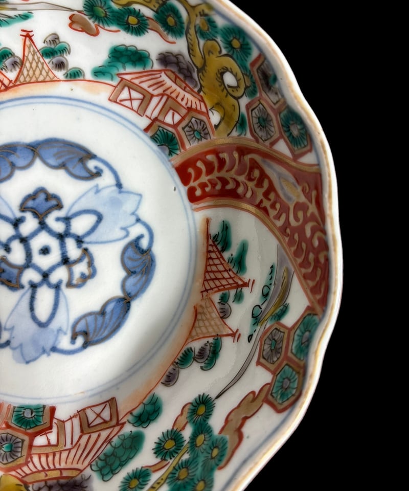 伊万里 金襴手 赤絵 [松竹梅風景文絵] 錦手 色絵 なます皿 丸皿 取り皿