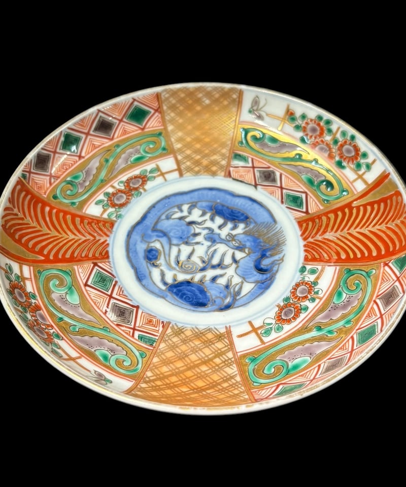 古伊万里 大皿 額皿 馬 飾皿 色絵 金彩 46cm 共箱入 大皿 陶磁器 古