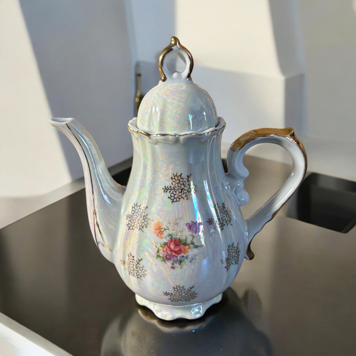 花柄 オーロラ ティーポット チャイナポット 潤喫茶 洋食器 食器 茶器