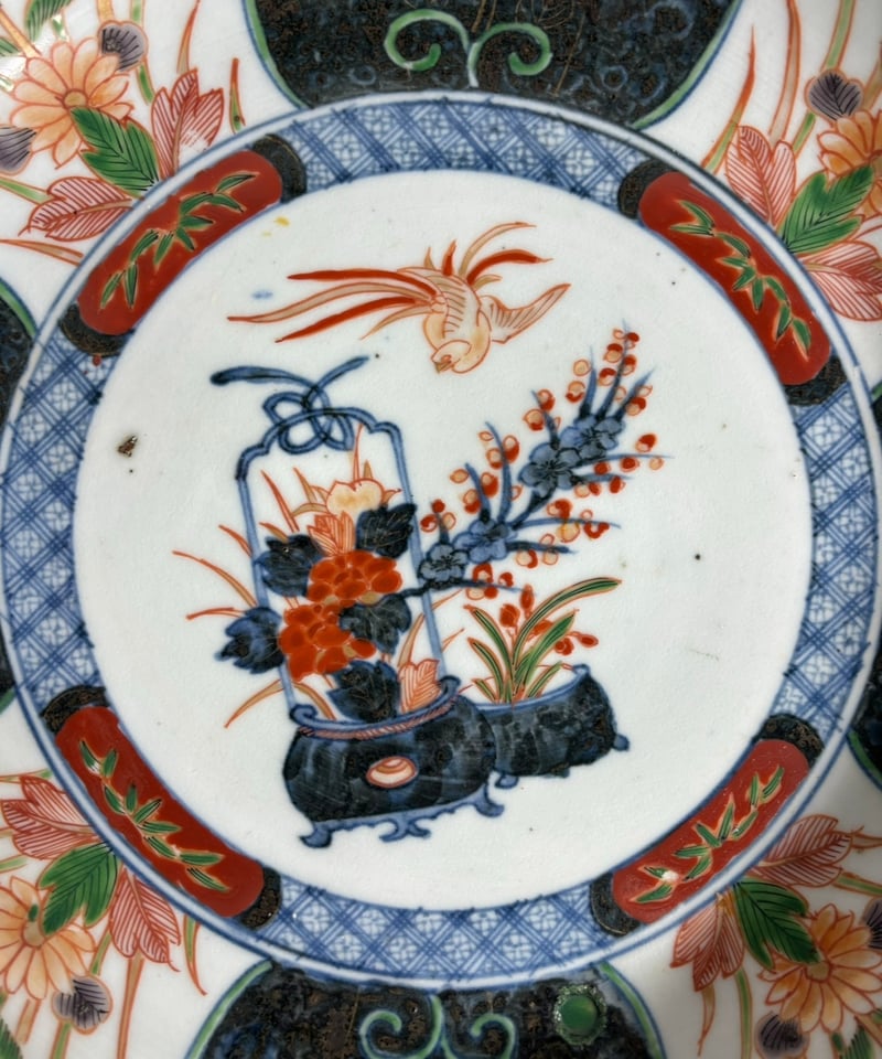 伊万里 大皿 [草花鳥紋絵] 色絵 盛り皿 飾り皿 器 古伊万里 江戸時代