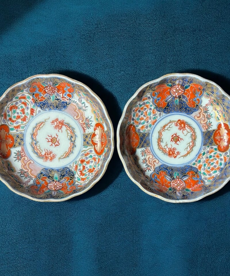 2客セット】 太明萬歴年製 古伊万里 小皿 金彩 雲龍 草花文 赤絵 色絵
