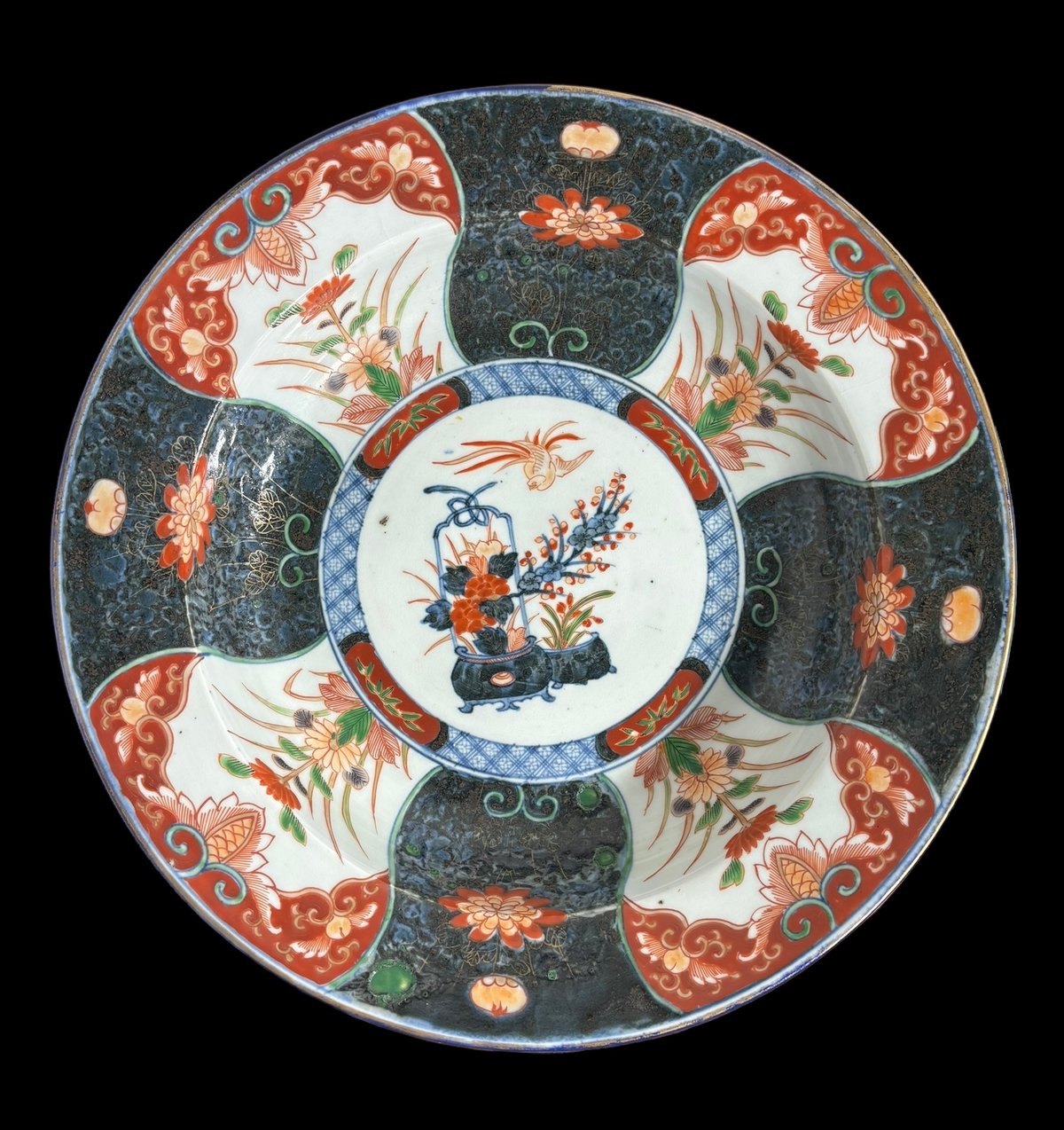 伊万里 大皿 [草花鳥紋絵] 色絵 盛り皿 飾り皿 器 古伊万里 江戸時代