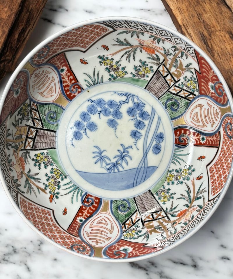 伊万里 大鉢 [松竹梅草花蝶鳥文絵] 色絵 丸皿 取り皿 飾り皿 鉢 和食器