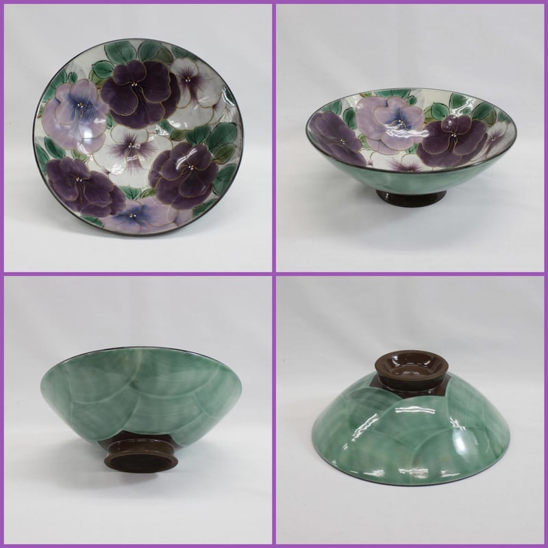 特選品 京都 京焼（清水焼） 土淵陶葊(どぶちとうあん)作 ☆パンジー六