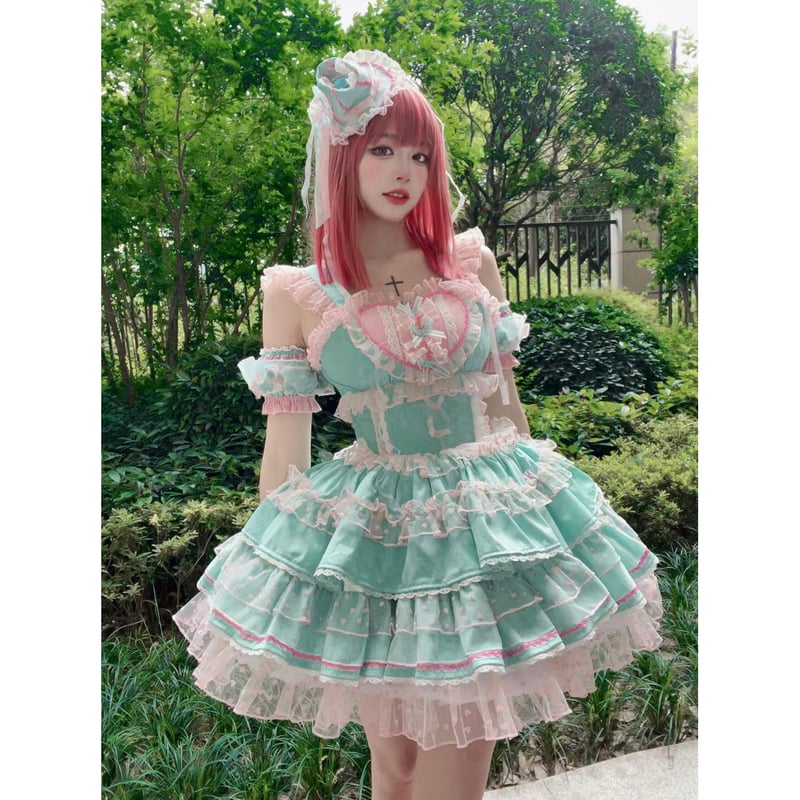 Fancy color ショート丈ジャンパースカート ミント／select | tulle