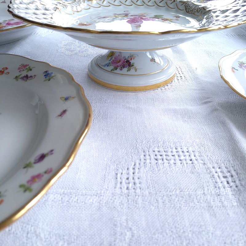 1924年以前Meissenマイセンオープンワークとドイツフラワー金彩の