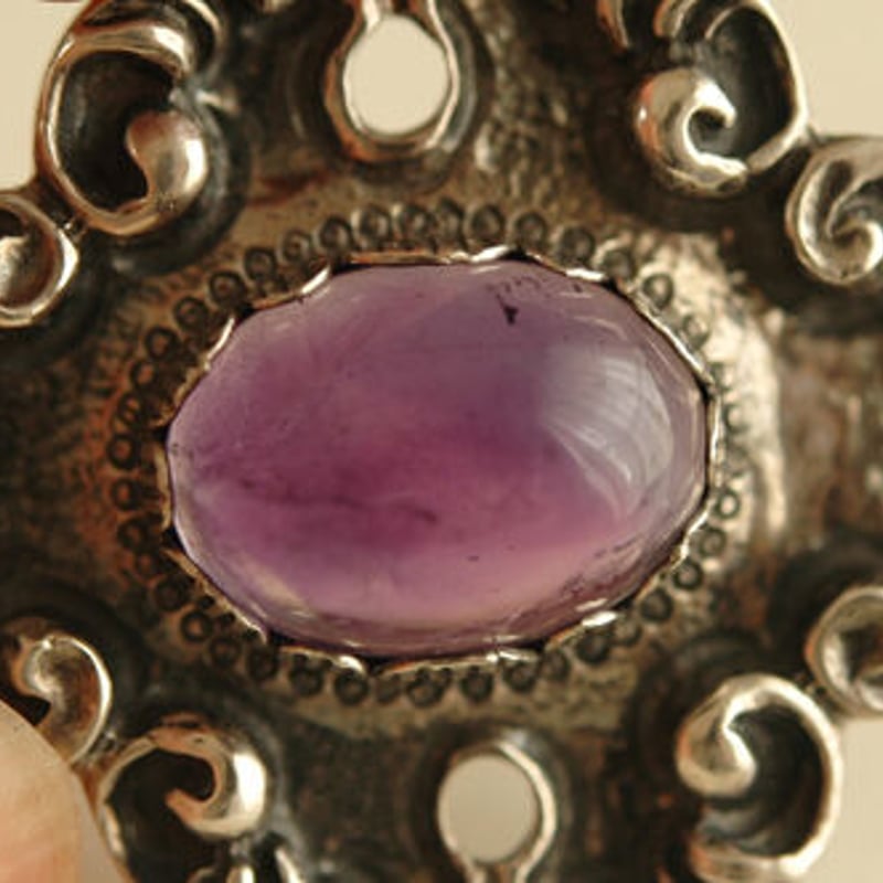 silver835 カボション型のアメジスト/ヴィンテージブローチ/ドイツ